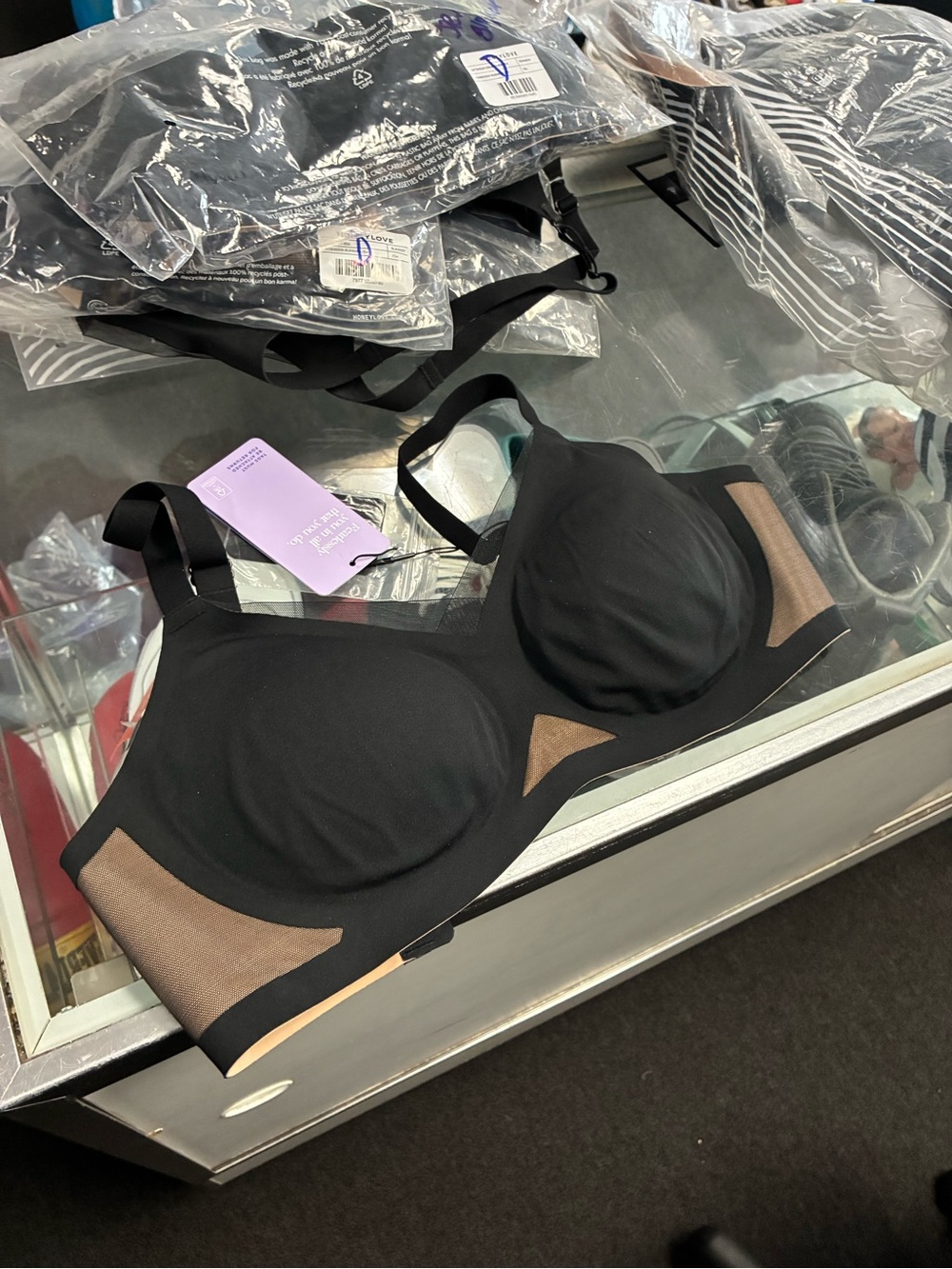 Women’s Honeylove LiftWear Crossover Bra New SZ XS+ Black Tan NWT